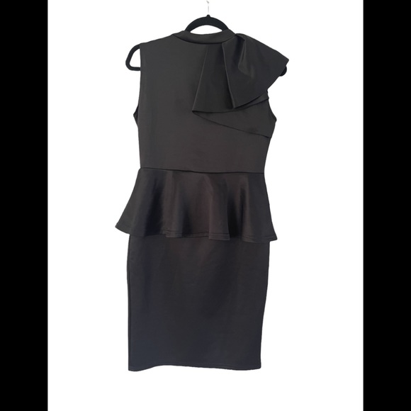 Womens Dress Sz Large Black Peplum Bodycon - Picture 4 of 5